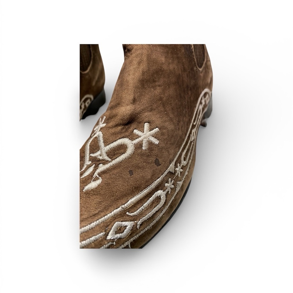 Rebelde Brown Suede Embroidered Ankle Western Boots Sz-5 - Picture 4 of 5